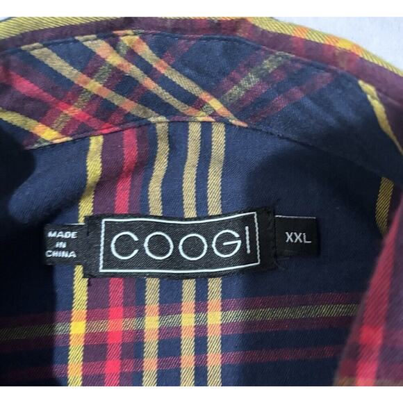 Coogi Button Up Shirt Mens Size XXL Blue Plaid Long Sleeve Embroidered - Picture 7 of 10